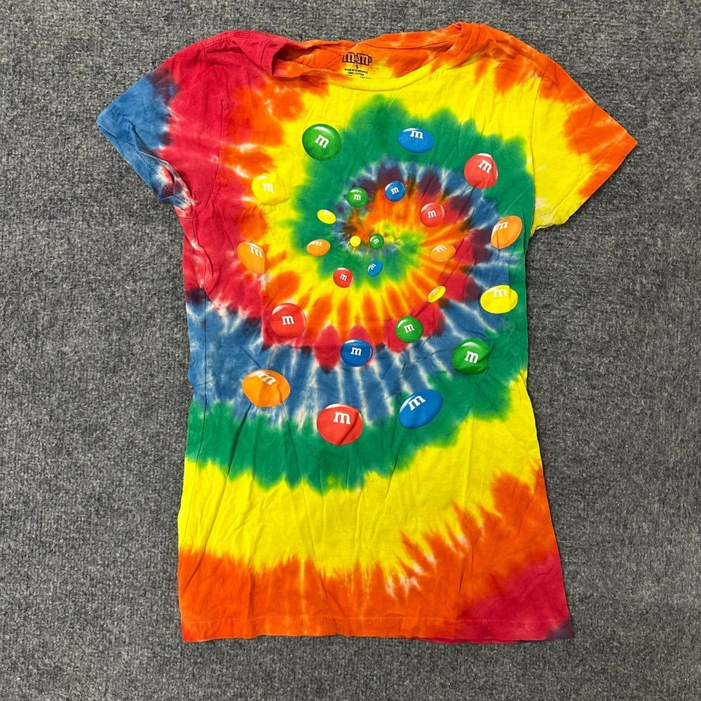 M&M's T-Shirt Womens Size S Rainbow Tie Dye Spiral Graphic Cotton Short Sleeve